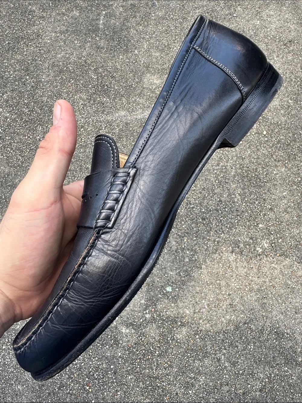 Santoni Black Leather Penny Loafers Size 11.5D - Made In Italy